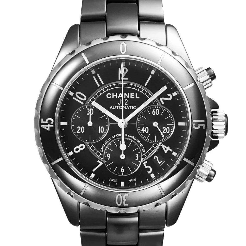 CHANEL J12 BLACK WATCH: CHANEL J12 Black Watch Brand: CHANEL Type: N/A Material: Band Material Ceramic, Case Material N/A Color: Band Color Black Size: Band Size none, Case Size 41mm x 41mm Accessories: None