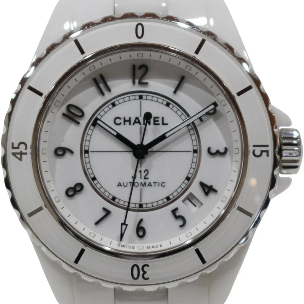 CHANEL J12 WHITE WATCH: CHANEL J12 White Watch Brand: CHANEL Type: N/A Material: Band Material Ceramic, Case Material N/A Color: Band Color White Size: Band Size none, Case Size 38mm Accessories: None Accessories