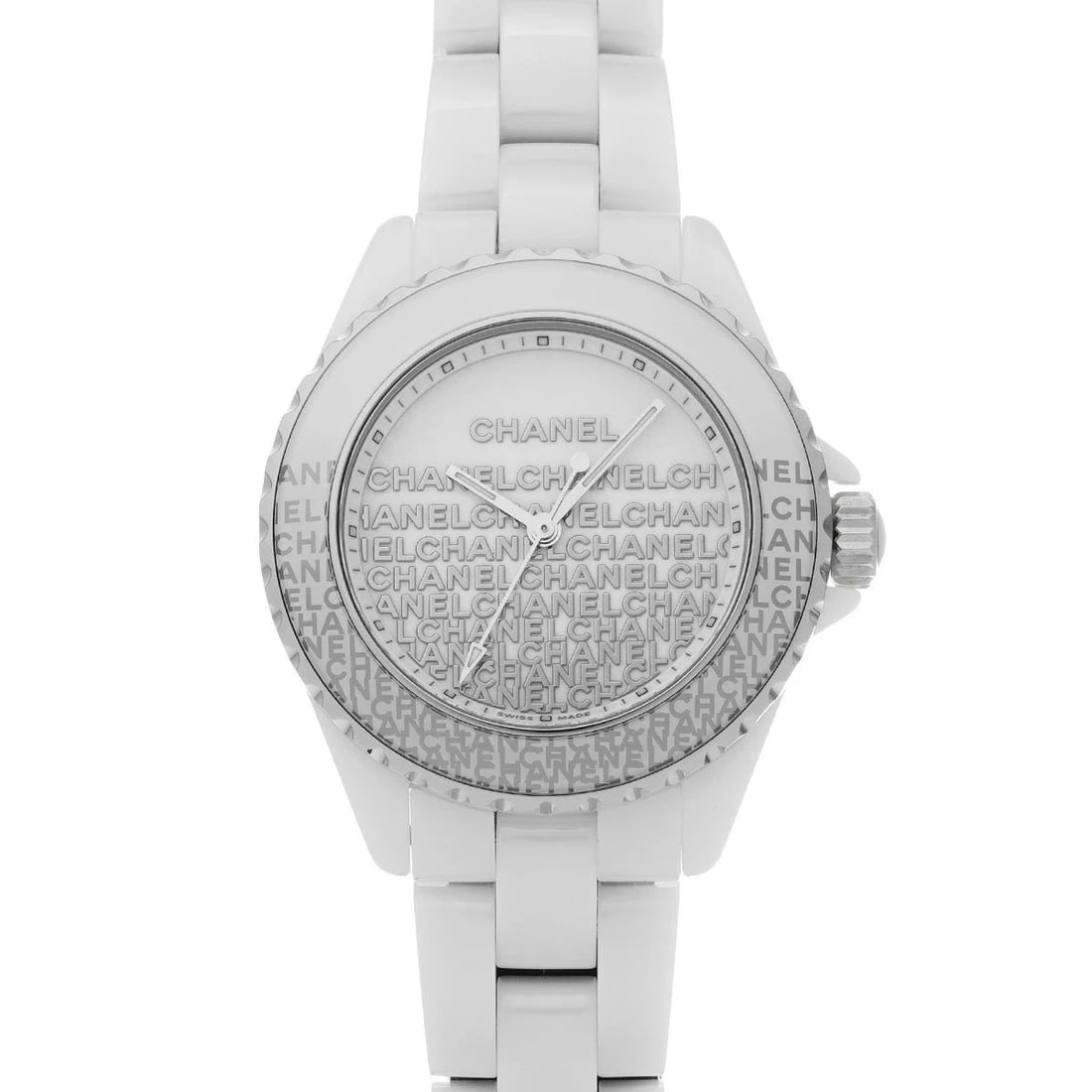 CHANEL J12 WATCH: CHANEL J12 Watch Brand: CHANEL Type: N/A Material: Band Material Ceramic, Case Material Sapphire Crystal Color: Band Color White Size: Band Size 17.5cm, Case Size 33×33mm Accessories: None