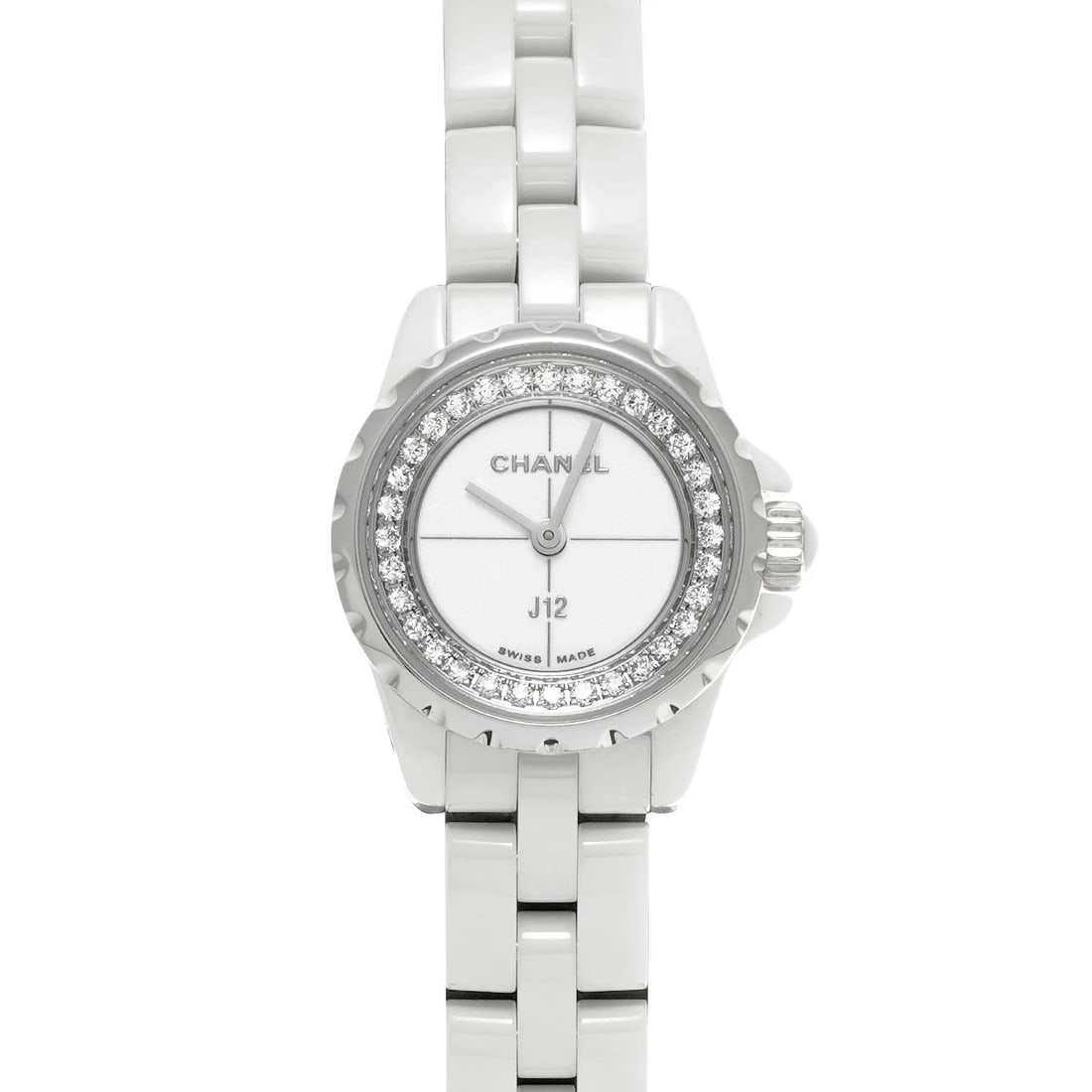 CHANEL J12 WHITE WATCH: CHANEL J12 White Watch Brand: CHANEL Type: N/A Material: Band Material White Ceramic, Case Material Sapphire Crystal Color: Band Color White Size: Band Size none, Case Size 19×19mm 