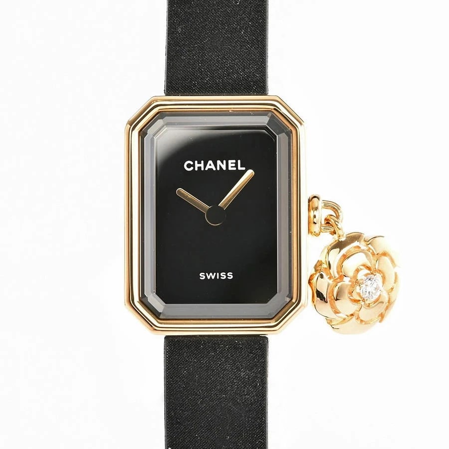 CHANEL PREMIERE CAMELLIA COLLECTION BLACK WATCH: CHANEL Premiere Camellia Collection Black Watch Brand: CHANEL Type: N/A Material: Band Material Yellow Gold/Titanium/Rubber Strap, Case Material N/A Color: Band Color Black Size: Band Size