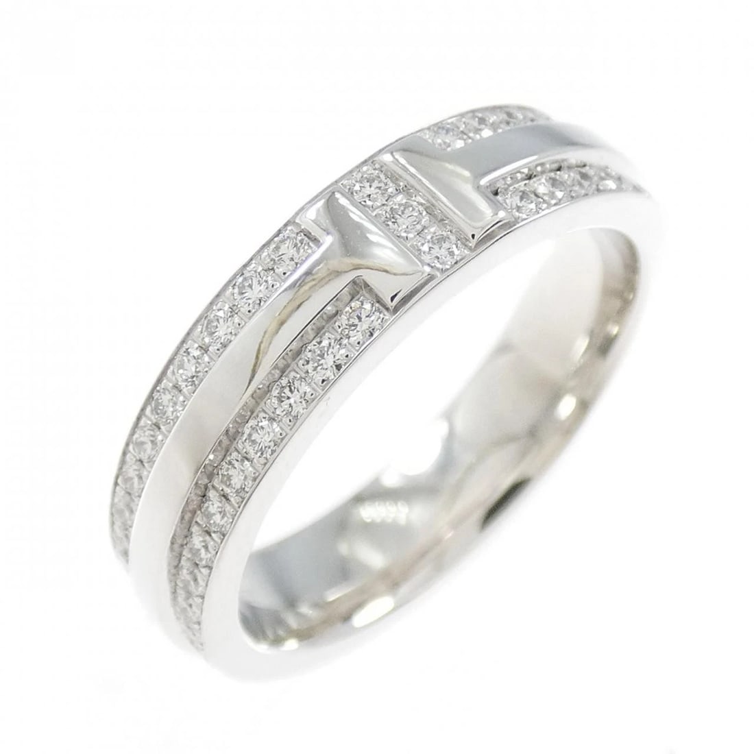 TIFFANY T NARROW RING: Tiffany T Narrow Ring Brand: Tiffany Type: Ring Material: 750 White Gold, Main Stone/Creation Natural Color: White Gold Size: 4.5-5 US Accessories: None Accessories Notice: When purchasing