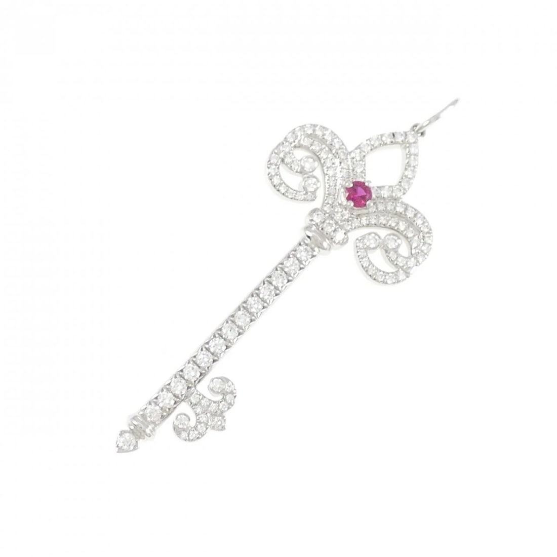TIFFANY RUBY PENDANT: Tiffany Ruby Pendant Brand: Tiffany Type: Pendant Brooch Material: Platinum 950, Main Stone/Creation Natural Color: Platinum Size: ActualSize HxW: 43.8mmx16.6mm Accessories: None Accessories