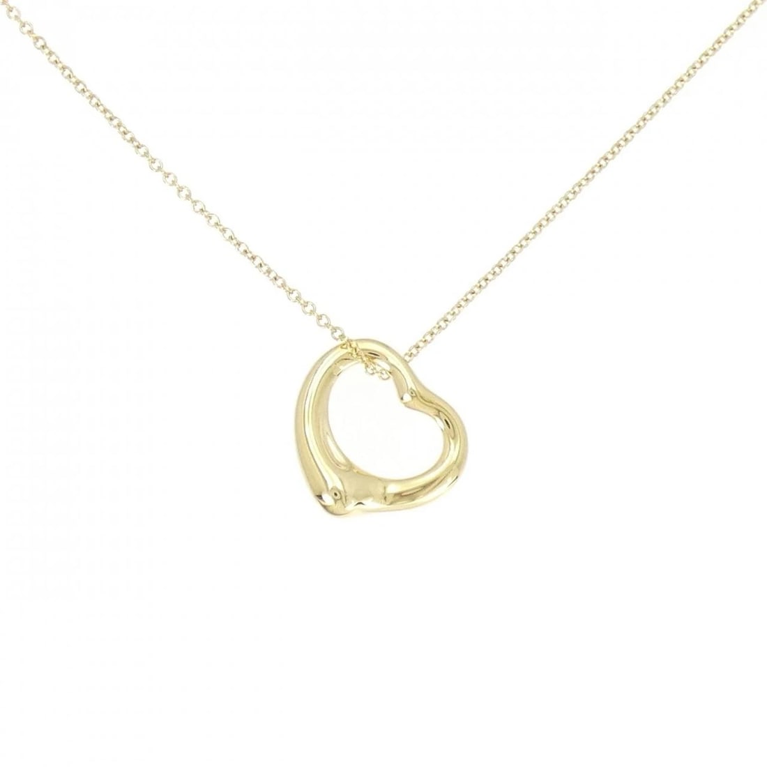 TIFFANY & CO. OPEN HEART NECKLACE: Tiffany & Co. Open Heart Necklace Brand: Tiffany Type: Necklace Material: 750 Yellow Gold, Color: Yellow Gold Size: ActualSize Pendant top H x W: 15.7mmx15.3mm Chain Max. W: 1.1mm 