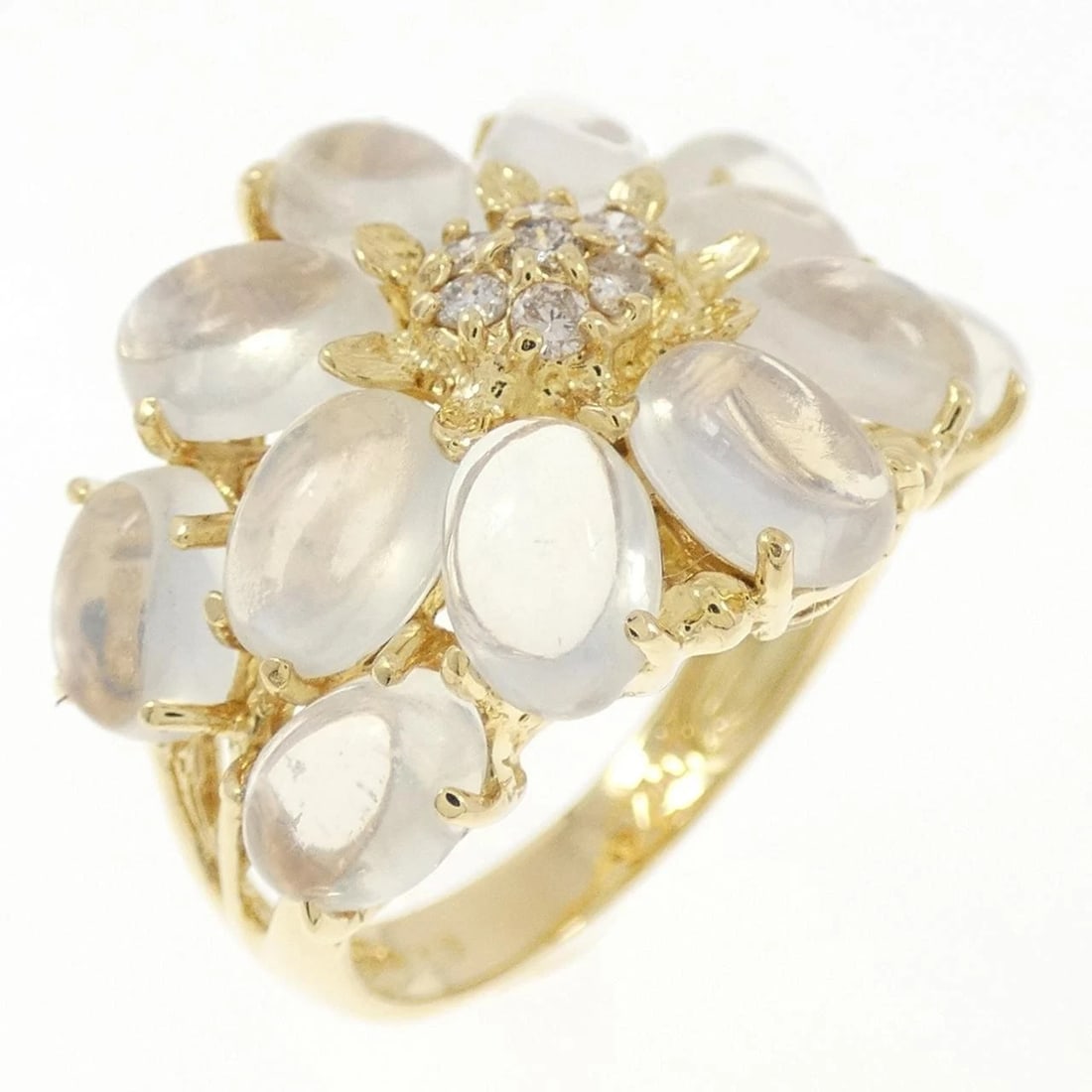 K18YG MOONSTONE RING: K18YG Moonstone Ring Brand: Unbranded Type: Ring Material: K18 Yellow Gold, Main Stone/Creation Moonstone Color: Yellow Gold Size: 6-6.5 ( US size) Accessories: None Accessories Notice: When