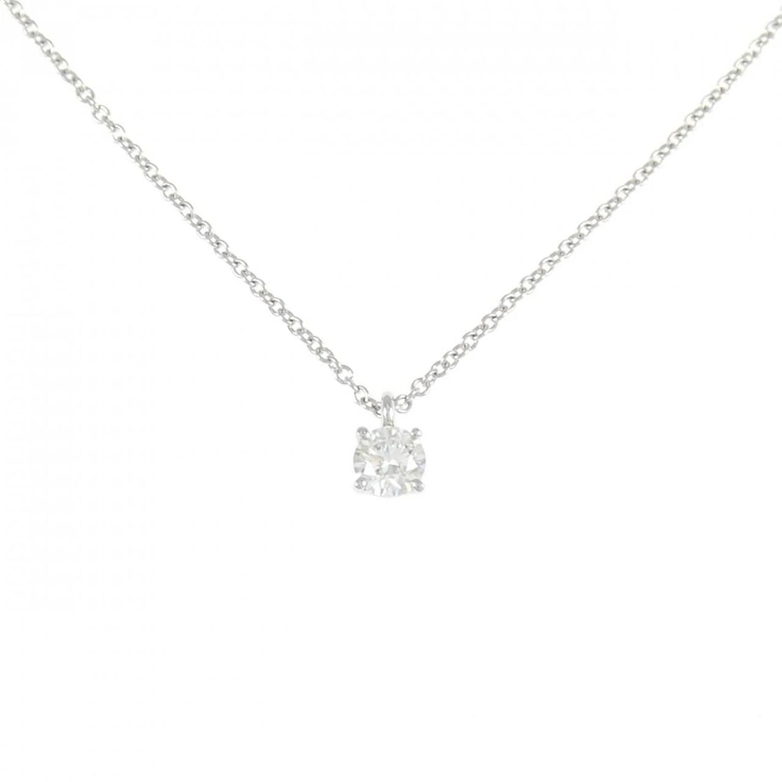 TIFFANY & CO. SOLITAIRE NECKLACE: Tiffany & Co. solitaire Necklace Brand: Tiffany Type: Necklace Material: Platinum 950, Main Stone/Creation Natural Color: White Size: 40cmActualSize Pendant top H x W: 6.2mmx3.7mm Chain Max.