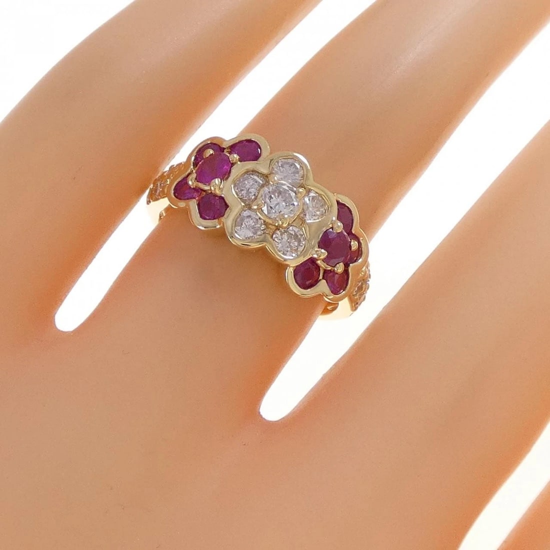 K18YG FLOWER RUBY RING - 4