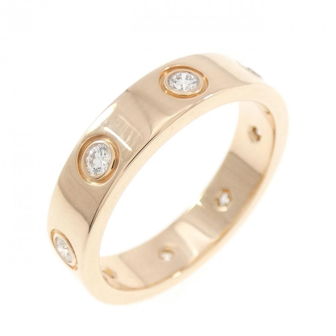 CARTIER MINI LOVE FULL DIAMOND RING: Cartier MINI LOVE Full Diamond Ring Brand: Cartier Type: Ring Material: 750 Pink Gold, Main Stone/Creation Natural Color: Pink Gold Size: 4.5-5 US Accessories: None Accessories Notice: When