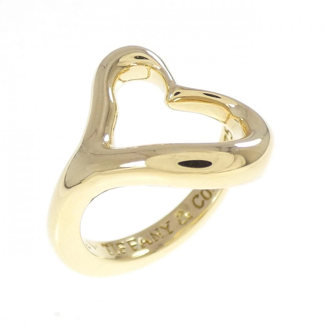 TIFFANY & CO. OPEN HEART RING: Tiffany & Co. Open Heart Ring Brand: Tiffany Type: Ring Material: 750 Yellow Gold, Color: yellow gold Size: 5 (US size) Accessories: None Accessories Notice: When purchasing pre-owned goods,