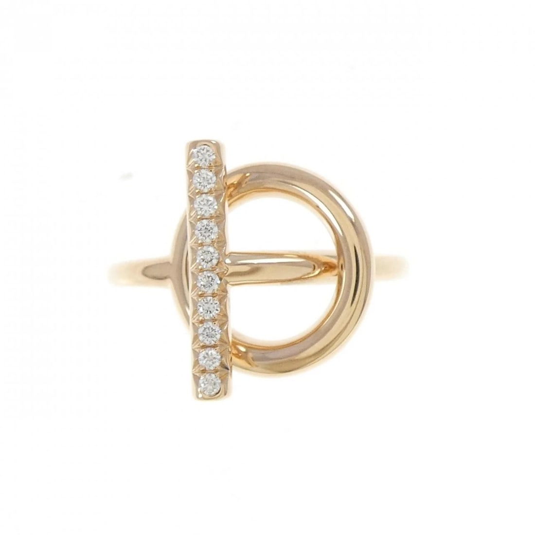HERMES ECHAPPÉ PM RING: Hermes Echappé PM Ring Brand: HERMES Type: Ring Material: 750 Pink Gold, Main Stone/Creation Natural Color: Pink Gold Size: US 5 Accessories: None Accessories Notice: When purchasing pre-o