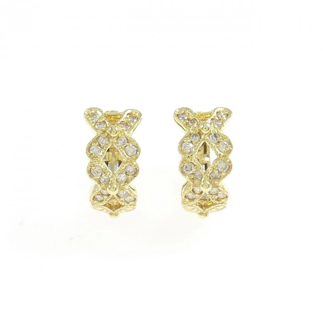 K18YG DIAMOND EARRINGS: K18YG Diamond Earrings Brand: Unbranded Type: Earrings Material: K18 Yellow Gold, Main Stone/Creation Natural Color: YG Size: ActualSize HxW: 12.5mmx5.9mm Accessories: None Accessories