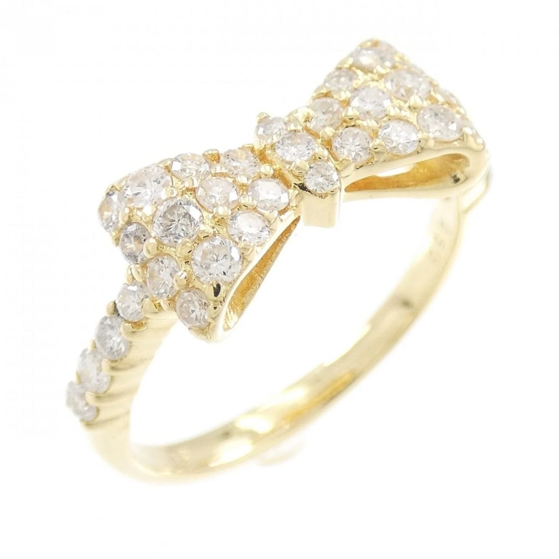 K18YG RIBBON DIAMOND RING: K18YG Ribbon Diamond Ring Brand: Unbranded Type: Ring Material: K18 Yellow Gold, Main Stone/Creation natural Color: Yellow Gold Size: 5.5-6 US Accessories: None Accessories Notice: When