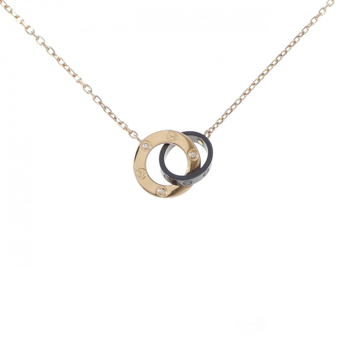 CARTIER LOVE NECKLACE: Cartier Love Necklace Brand: Cartier Type: Necklace Material: 750 Pink Gold ceramic, Main Stone/Creation Natural Color: Gold Size: Actual Size Diameteraround: 12.9mm Chain maximum width