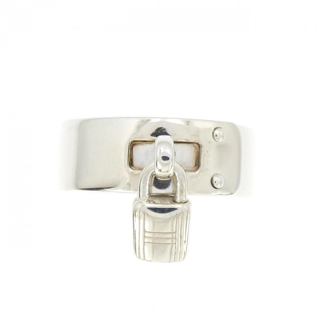 HERMES KELLY RING: HERMES Kelly Ring Brand: HERMES Type: Ring Material: 925 Silver, Color: Silver Size: 5.5 (US size) Accessories: None Accessories Notice: When purchasing pre-owned goods, please refer to th