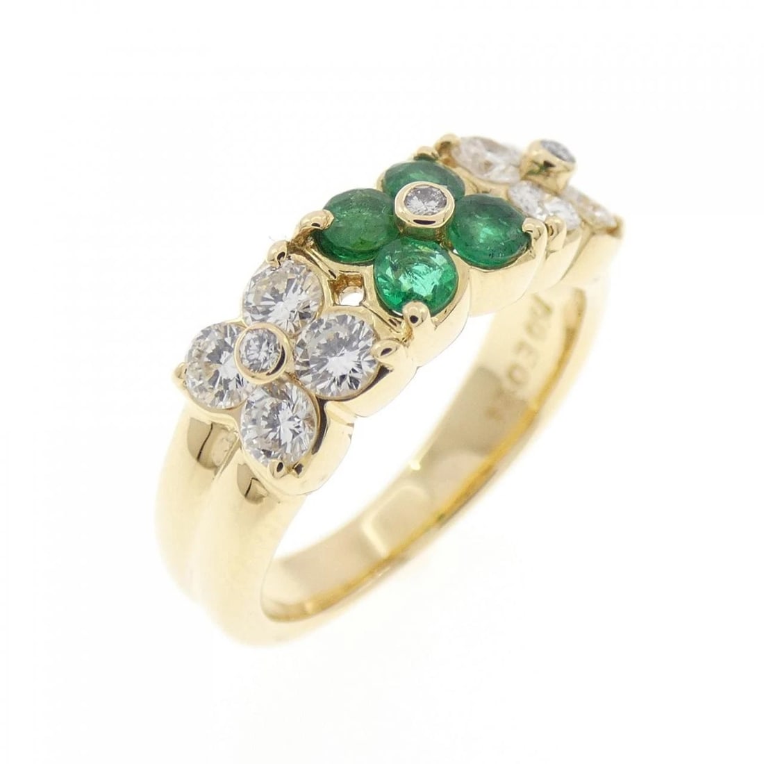 750YG FLOWER EMERALD RING: 750YG Flower Emerald Ring Brand: Unbranded Type: Ring Material: 750 Yellow Gold, Main Stone/Creation Emerald Color: Yellow Gold Size: 4 US Accessories: None Accessories Notice: When purcha