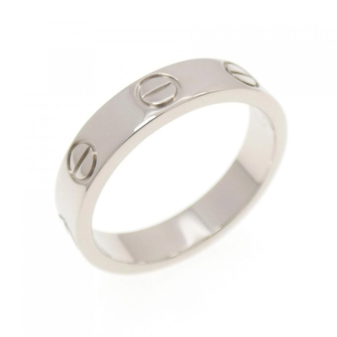 CARTIER MINI LOVE RING: Cartier Mini Love Ring Brand: Cartier Type: Ring Material: 750 White Gold, Color: White Size: 3.5-4 (US size) Accessories: None Accessories Notice: When purchasing pre-owned goods, please