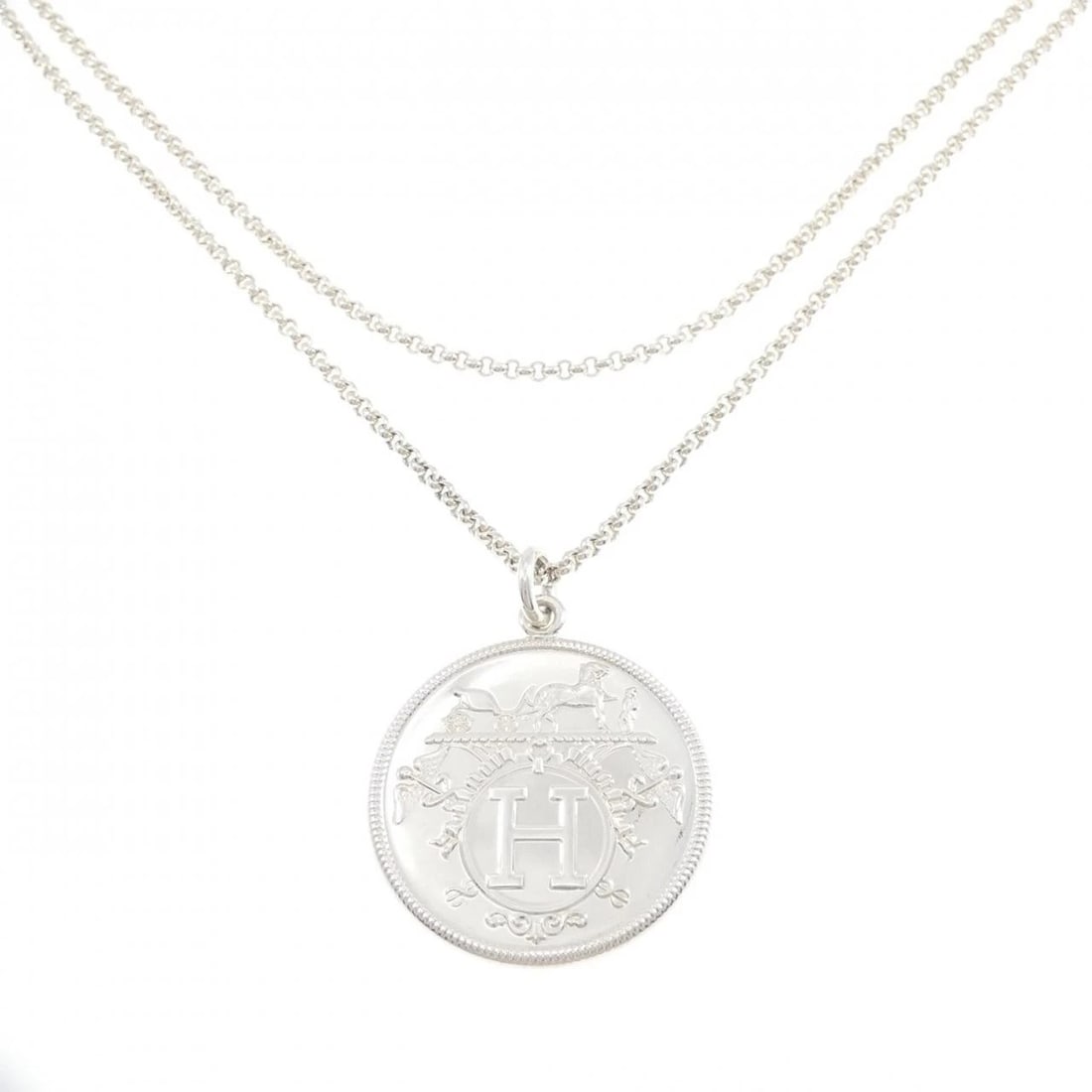 HERMES EX LIBRIS NECKLACE: HERMES Ex Libris Necklace Brand: HERMES Type: Necklace Material: 925 Silver 750 Pink Gold, Color: Silver Pink Gold Size: ActualSize Pendant top H x W: 51.8mmx39.8mm Chain Max. W: 2.9mm 