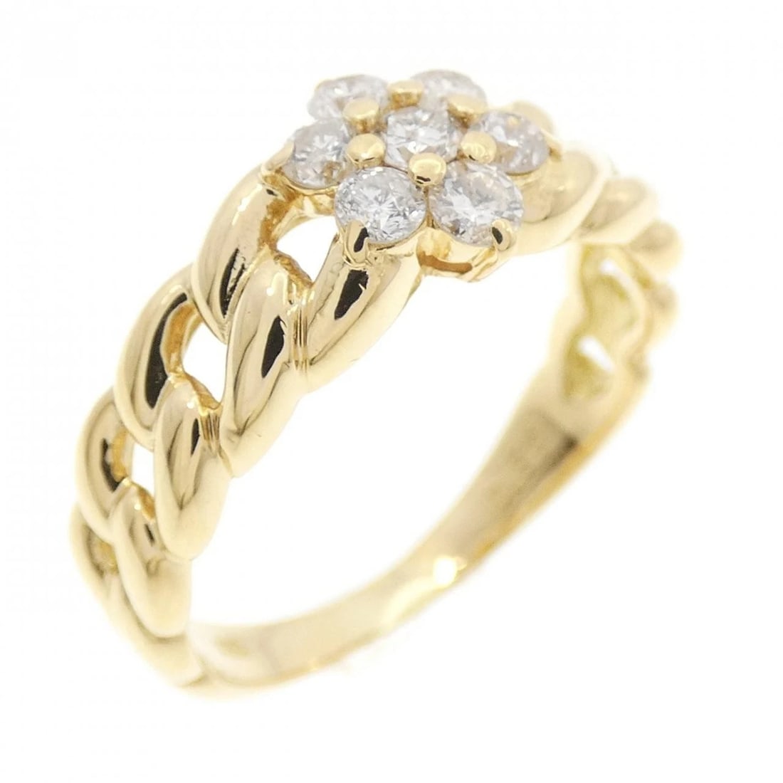 K18YG FLOWER DIAMOND RING: K18YG Flower Diamond Ring Brand: Unbranded Type: Diamond ring Material: K18 "Gold", Main Stone/Creation Natural Color: Yellow Gold Size: US 7.75 Accessories: None Accessories Notice: When