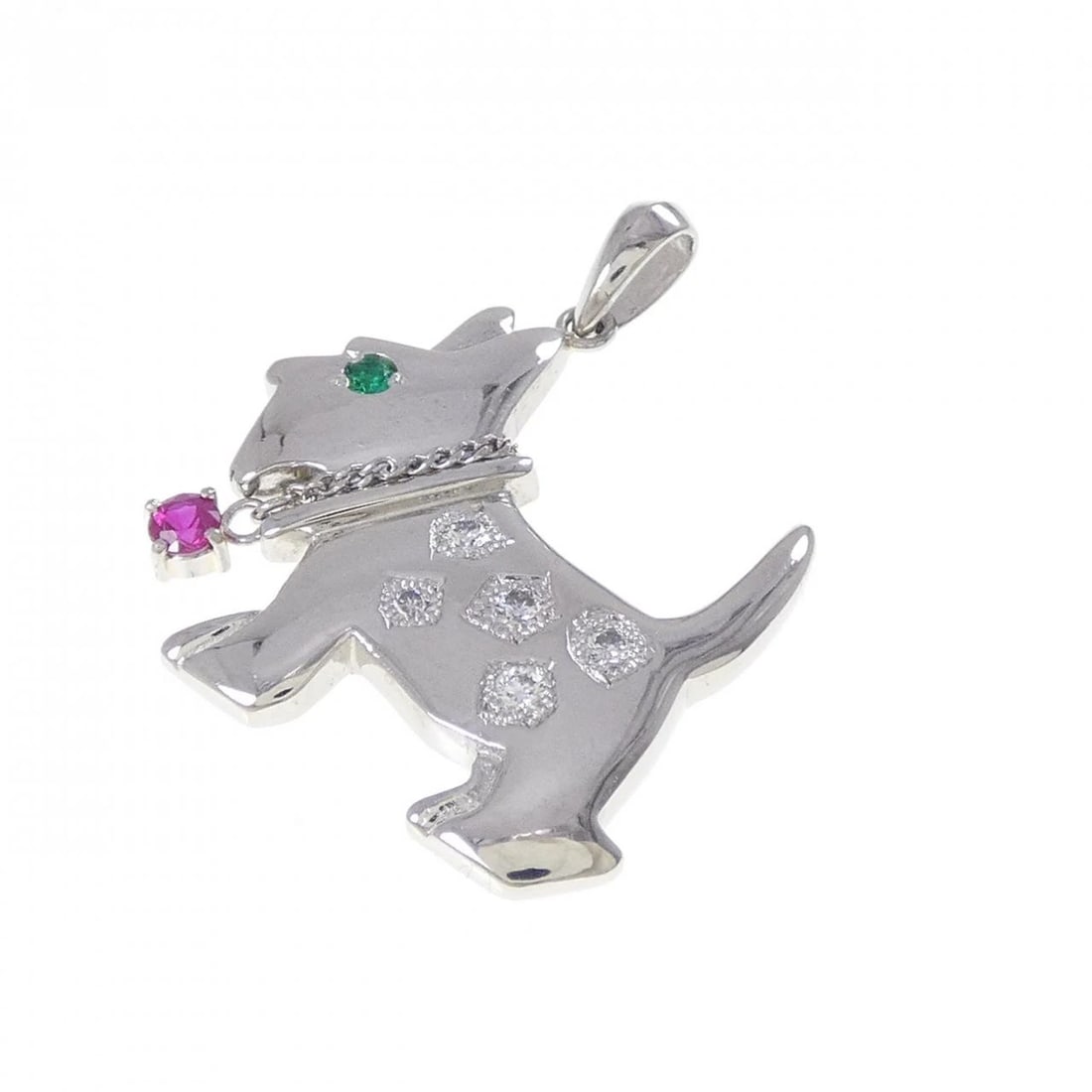 PT900 DOG COLOR STONE PENDANT: PT900 Dog Color Stone Pendant Brand: Unbranded Type: Pendant Brooch Material: Platinum 900 Platinum, Color: None Size: ActualSize HxW: 30.3mmx21.8mm Accessories: None Accessories Notice: When