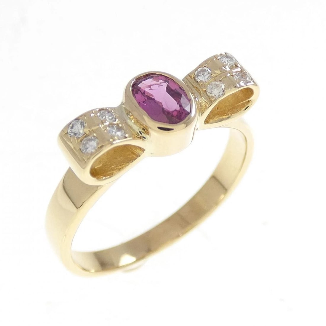 K18YG RIBBON RUBY RING: K18YG Ribbon Ruby Ring Brand: Unbranded Type: Ring Material: K18 Yellow Gold, Main Stone/Creation Rubby Color: Yellow Gold Size: 6 US Accessories: None Accessories Notice: When purchasing