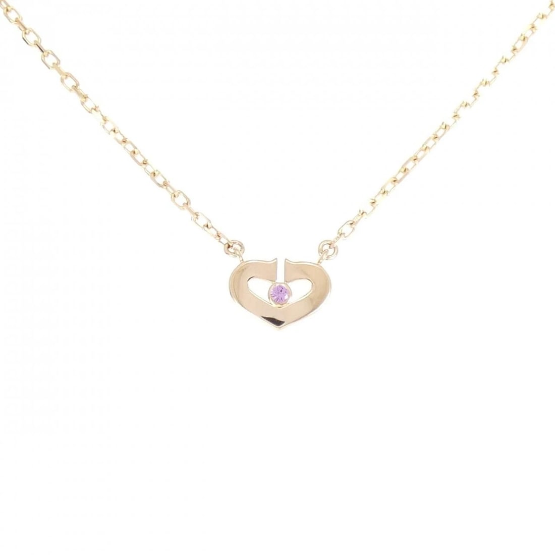 CARTIER C HEART NECKLACE: Cartier C Heart Necklace Brand: Cartier Type: Necklace Material: 750 Pink Gold, Main Stone/Creation Sapphire Color: Pink Gold Size: ActualSize Pendant top H x W: 7.0mmx9.9mm Chain Max. W: