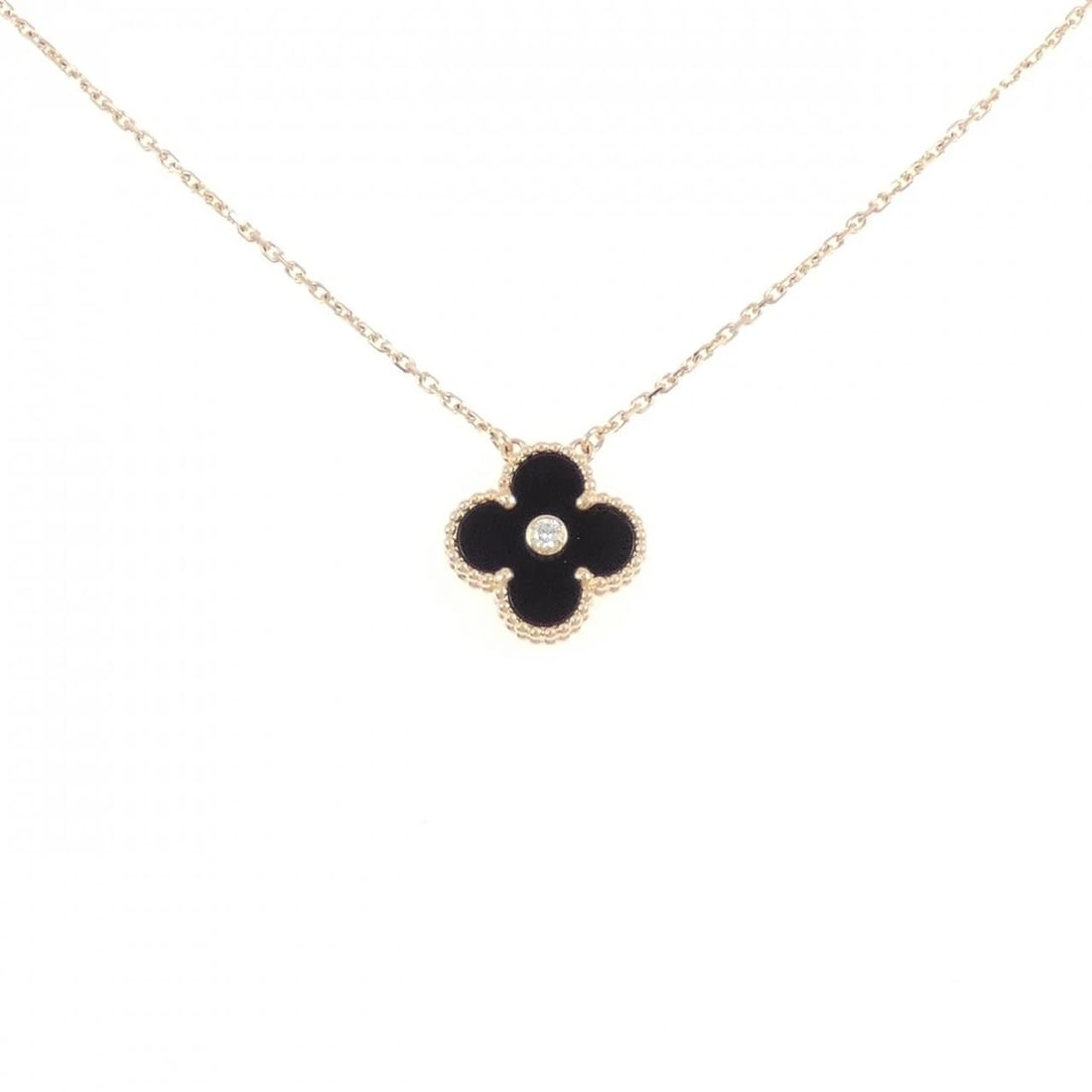 VAN CLEEF & ARPELS ALHAMBRA NECKLACE: Van Cleef & Arpels Alhambra Necklace Brand: Van Cleef & Arpels Type: Necklace Material: 750 Pink Gold, Main Stone/Creation Onyx Color: Gold Size: Actual Size Pendant length approx. x width