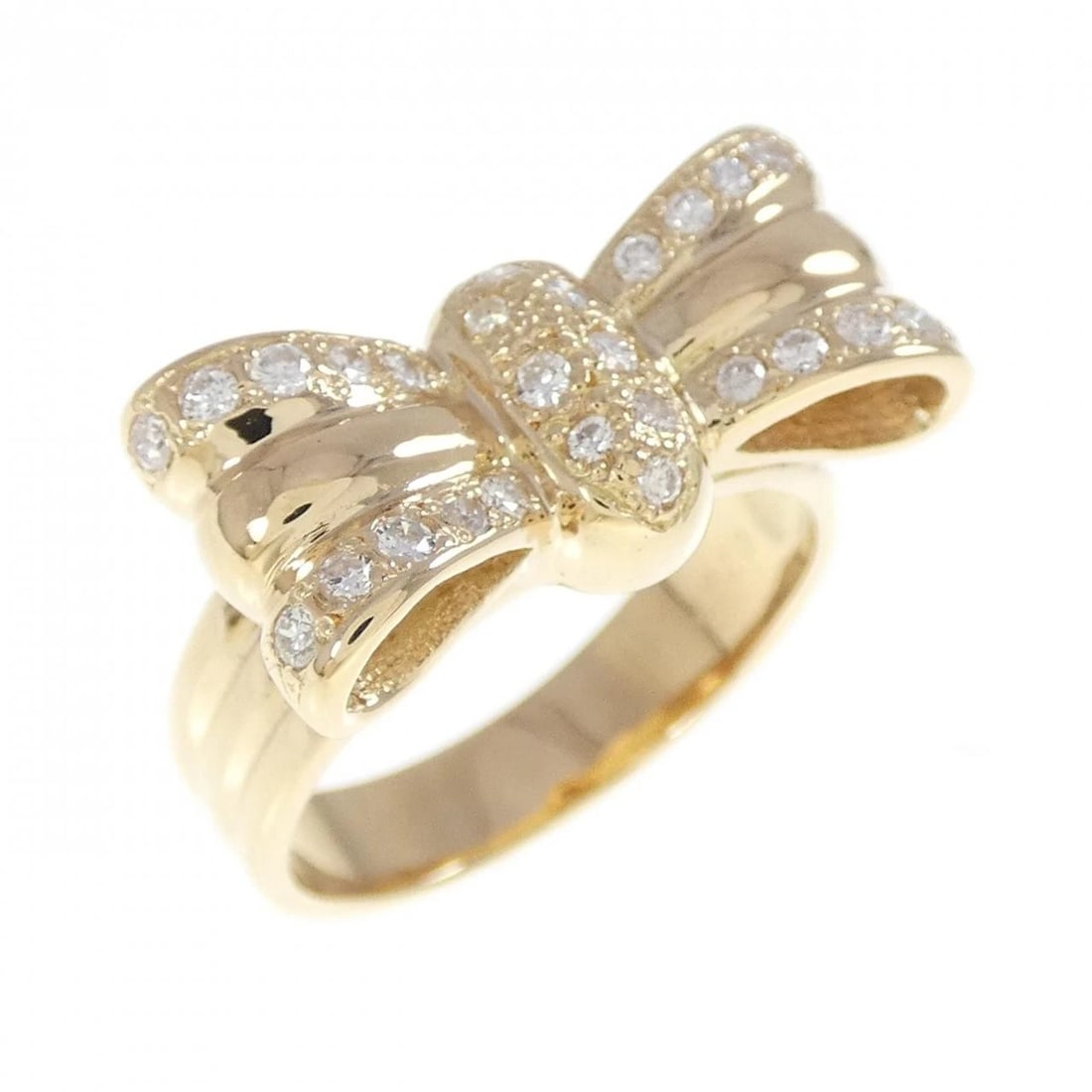 K18YG RIBBON DIAMOND RING: K18YG Ribbon Diamond Ring Brand: Unbranded Type: Ring Material: K18 Yellow Gold, Main Stone/Creation Natural Color: YG Size: 6 US Accessories: None Accessories Notice: When purchasing
