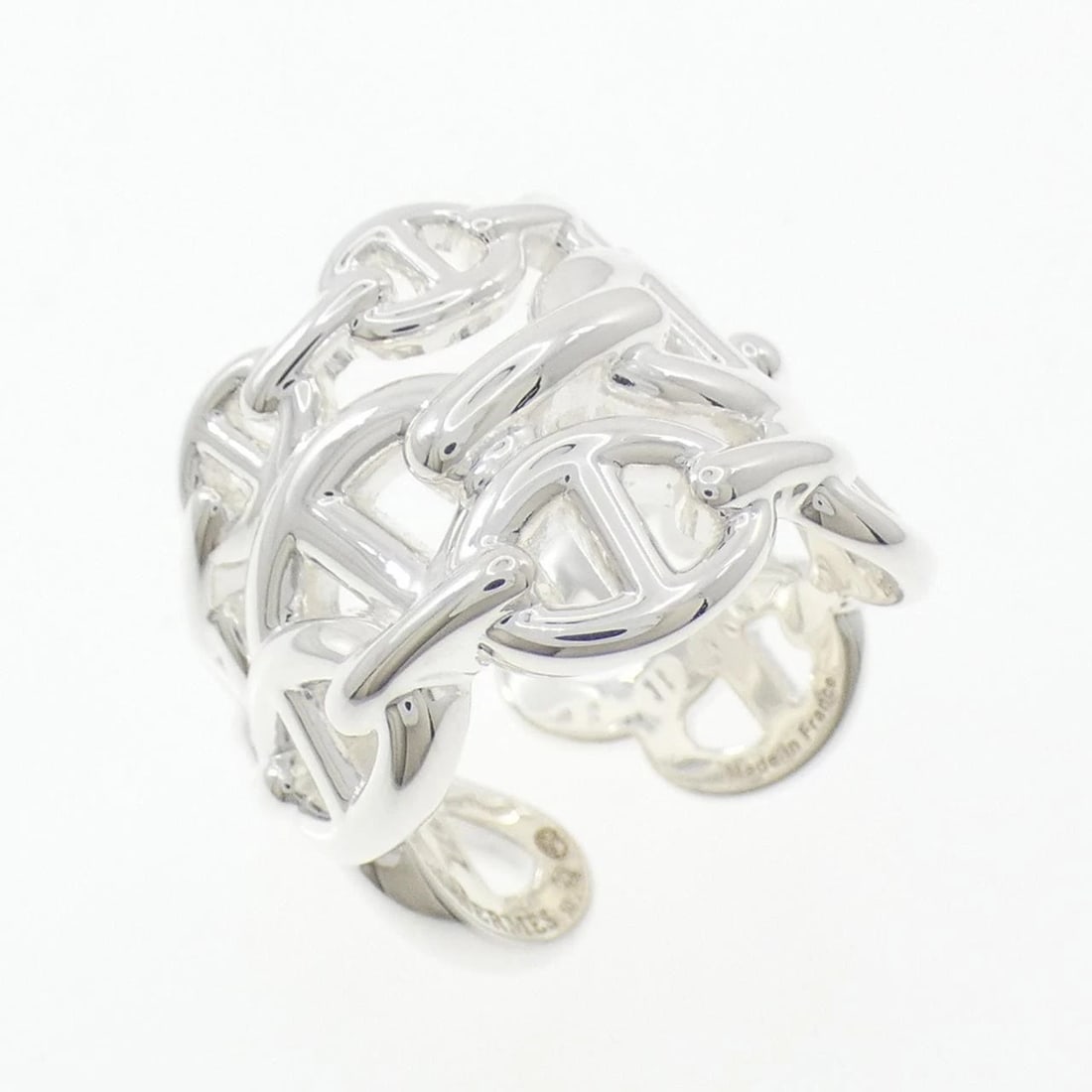 HERMES CHAINE D'ANCRE ENCHENE RING: HERMES Chaine d'Ancre Enchene Ring Brand: HERMES Type: Ring Material: 925 Silver, Color: Silver Size: 5.5 -6 US Accessories: None Accessories Notice: When purchasing pre-owned goods, please