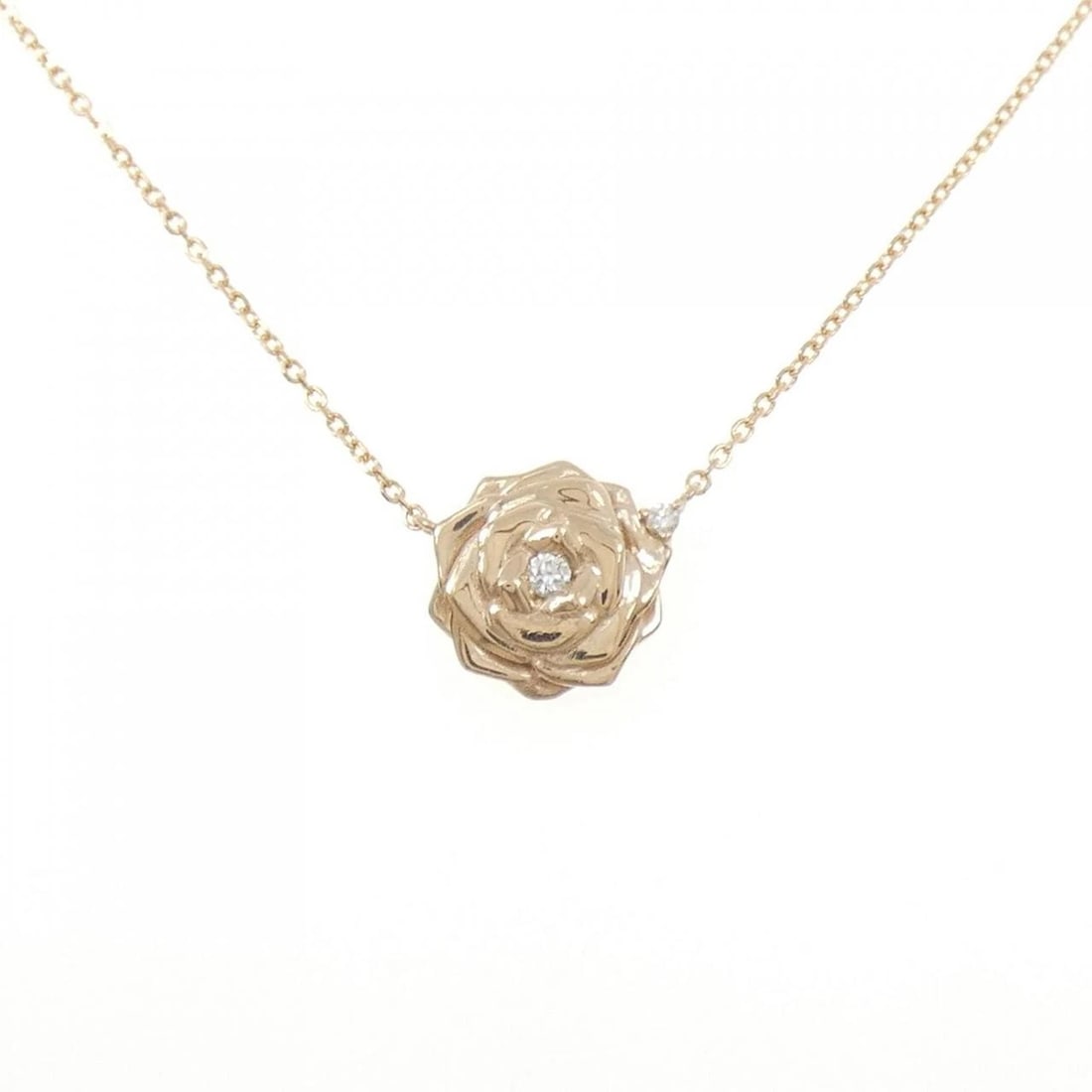 K18PG ROSE DIAMOND NECKLACE: K18PG Rose Diamond Necklace Brand: Unbranded Type: Necklace Material: K18 Pink Gold, Main Stone/Creation Natural Color: PG Size: 41cmActualSize Pendant top H x W: 9.0mmx11.4mm Chain Max. W:
