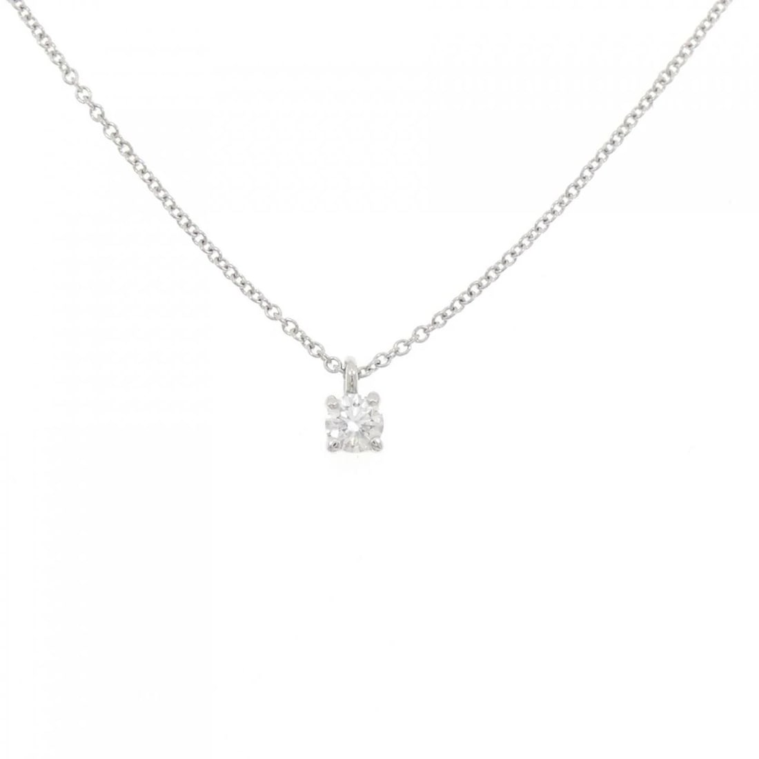 TIFFANY & CO. SOLITAIRE NECKLACE: Tiffany & Co. solitaire Necklace Brand: Tiffany Type: Necklace Material: Platinum 950, Main Stone/Creation Natural Color: White Size: 41cmActualSize Pendant top H x W: 3.6mmx3.6mm Chain Max.