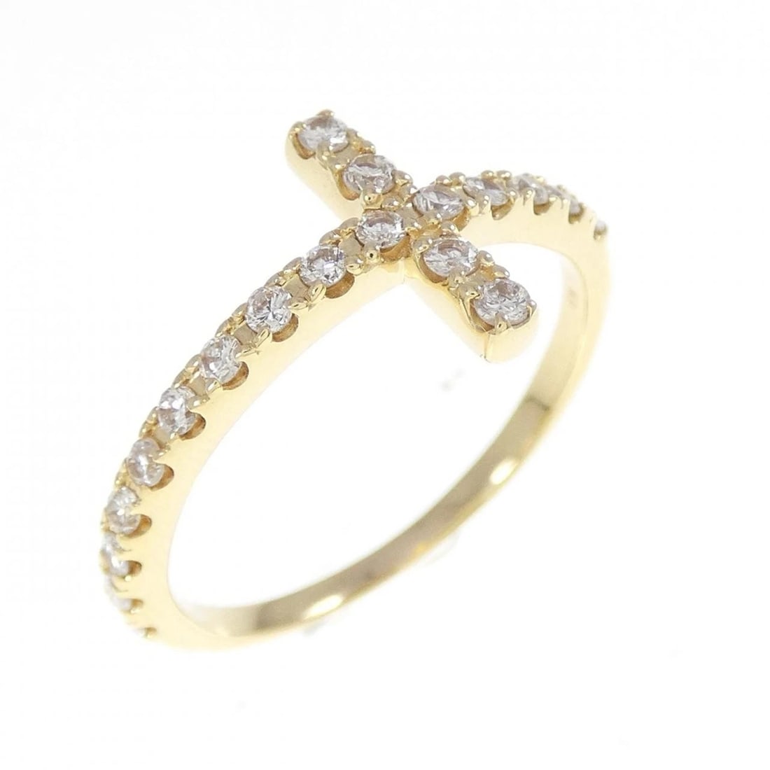 K18YG CROSS DIAMOND RING: K18YG Cross Diamond Ring Brand: Unbranded Type: Ring Material: K18 Yellow Gold, Main Stone/Creation natural Color: Yellow Gold Size: 8 US Accessories: None Accessories Notice: When purchasing