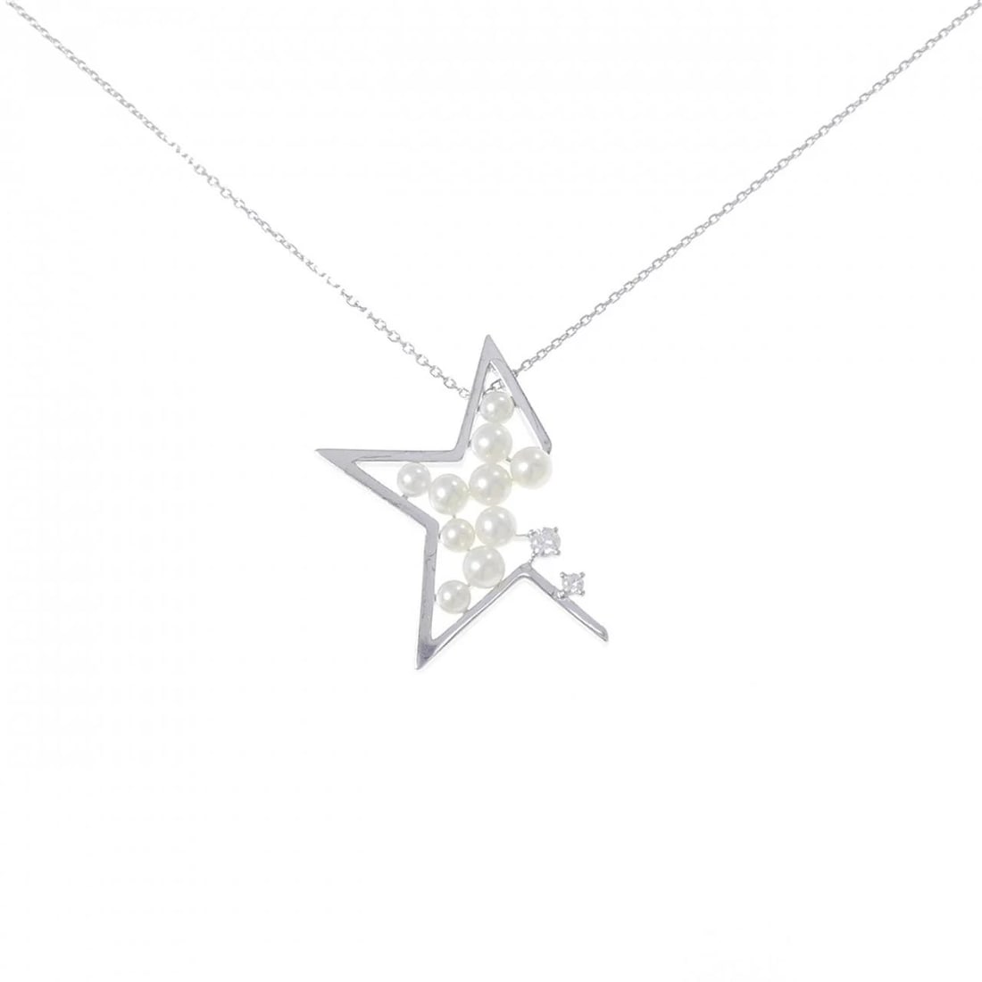 TASAKI ABSTRACT STAR LUCE NECKLACE: TASAKI Abstract Star Luce Necklace Brand: TASAKI Type: Necklace Material: K18 White Gold, Main Stone/Creation Freshwater Pearl Color: White Gold Size: 46-50cm, ActualSize Pendant top H x W: