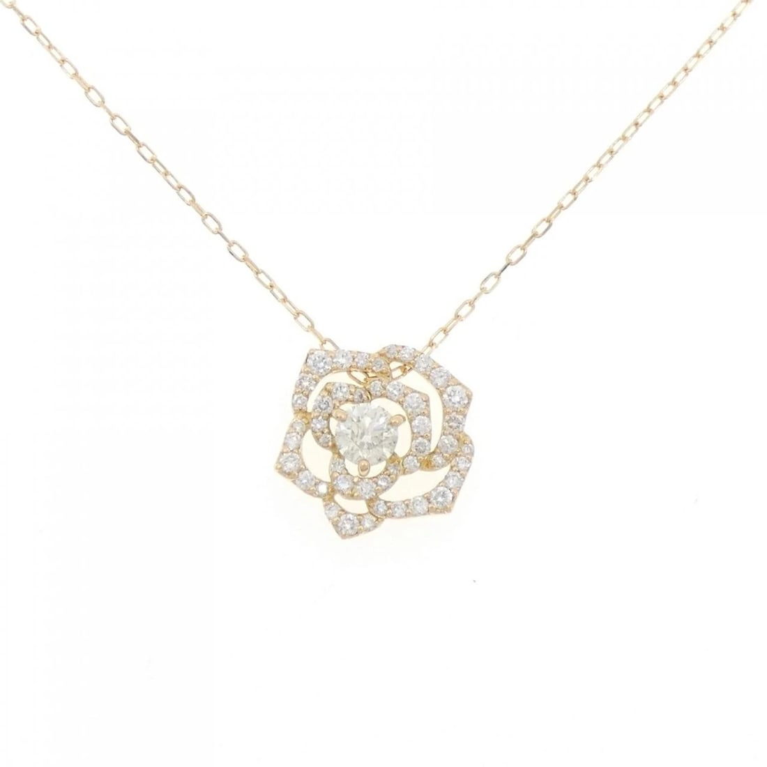 K18YG ROSE DIAMOND NECKLACE: K18YG Rose Diamond Necklace Brand: Unbranded Type: Necklace Material: K18 Yellow Gold, Main Stone/Creation Natural Color: YG Size: 45cmActualSize Pendant top H x W: 13.4mmx13.2mm Chain Max. W: