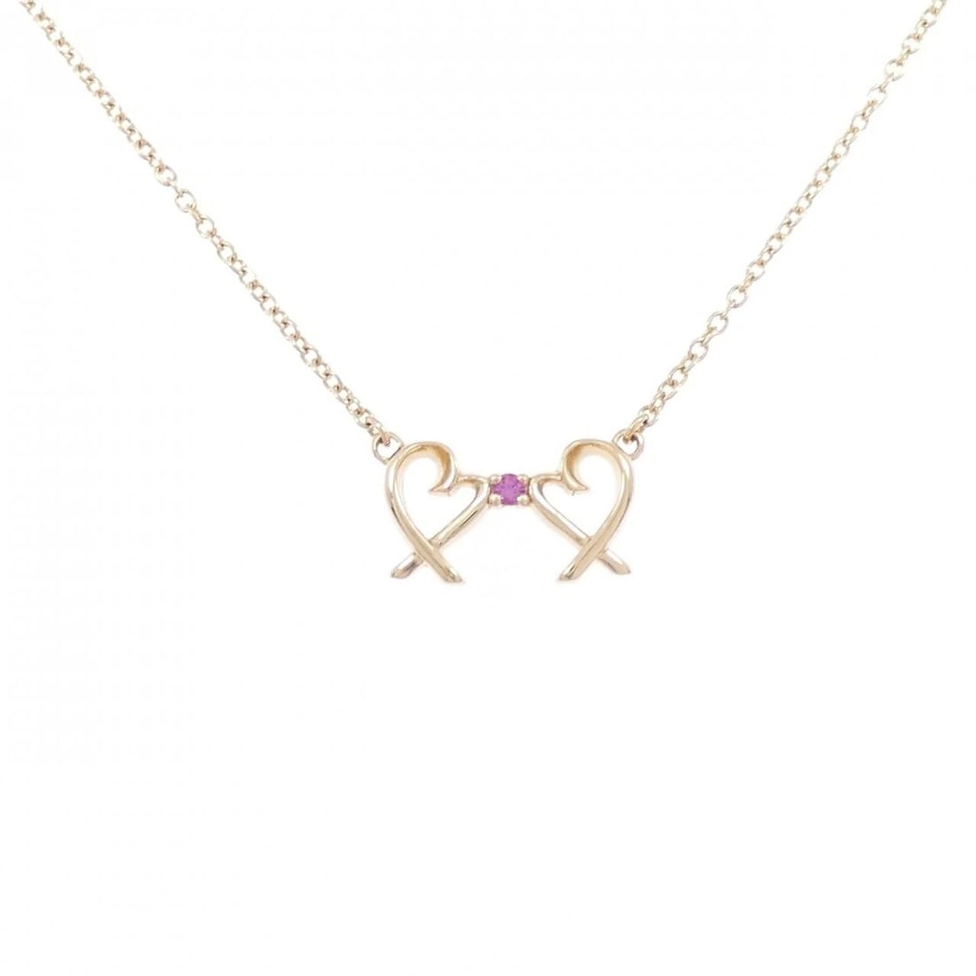 TIFFANY DOUBLE LOVING HEART NECKLACE: Tiffany Double Loving heart Necklace Brand: Tiffany Type: Necklace Material: 750 Pink Gold, Color: Pink Gold Size: 41cmActualSize Pendant top H x W: 6.9mmx11.9mm Chain Max. W: 1.0mm 