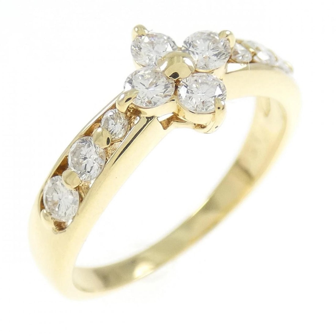 K18YG FLOWER DIAMOND RING: K18YG Flower Diamond Ring Brand: Unbranded Type: Ring Material: K18 Yellow Gold, Main Stone/Creation Natural Color: Yellow Gold Size: 6-6.5 ( US size) Accessories: None Accessories Notice: