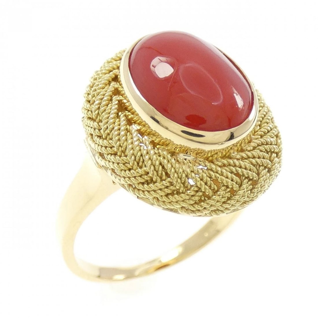 750YG CORAL RING: 750YG Coral Ring Brand: Unbranded Type: coral ring Material: 18K Yellow Gold, Color: Yellow Gold Size: US 8 Accessories: None Accessories Notice: When purchasing pre-owned goods, please refer