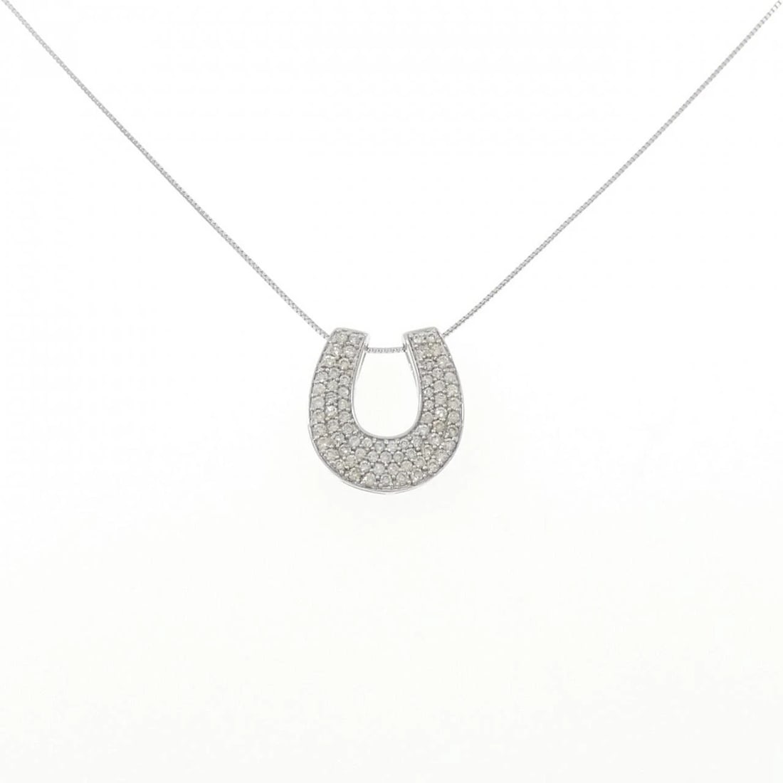 K18WG HORSE SHOE DIAMOND NECKLACE: K18WG Horse Shoe Diamond Necklace Brand: Unbranded Type: Necklace Material: K18 White Gold, Main Stone/Creation Natural Color: White Gold Size: 50cm ActualSizePendant top H x W: 16.9mmx15.2mm