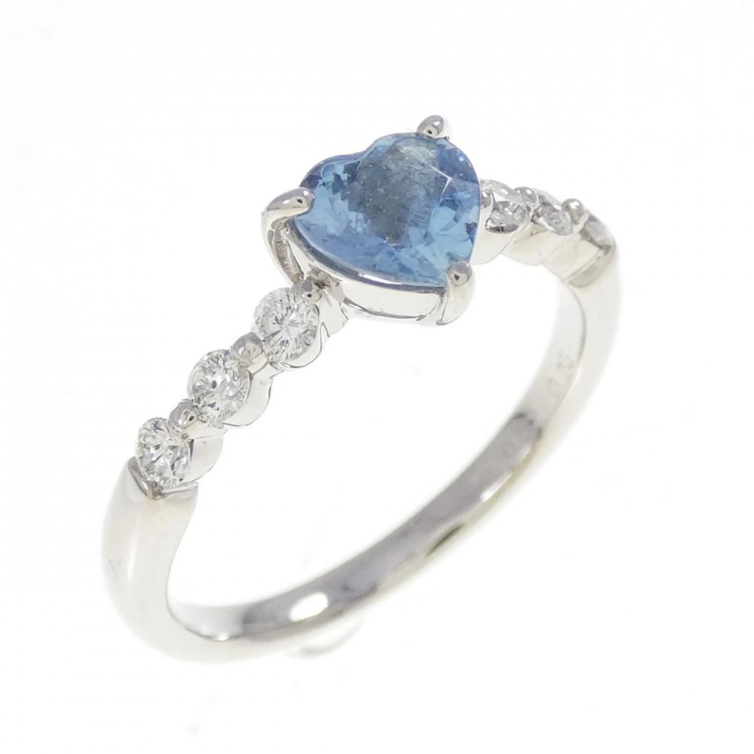 PT900 HEART AQUAMARINE RING: PT900 Heart Aquamarine Ring Brand: Unbranded Type: Ring Material: 900 Platinum, Main Stone/Creation aquamarine Color: White Gold Size: 7.5 US Accessories: None Accessories Notice: When