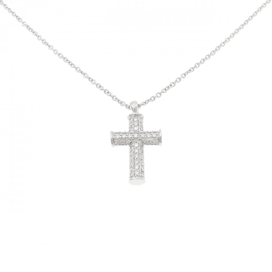 BVLGARI LATIN CROSS NECKLACE: Bvlgari Latin Cross Necklace Brand: BVLGARI Type: Necklace Material: 750 White Gold, Main Stone/Creation Natural Color: White Gold Size: ActualSize Pendant top H x W: 27.0mmx15.3mm Chain Max.