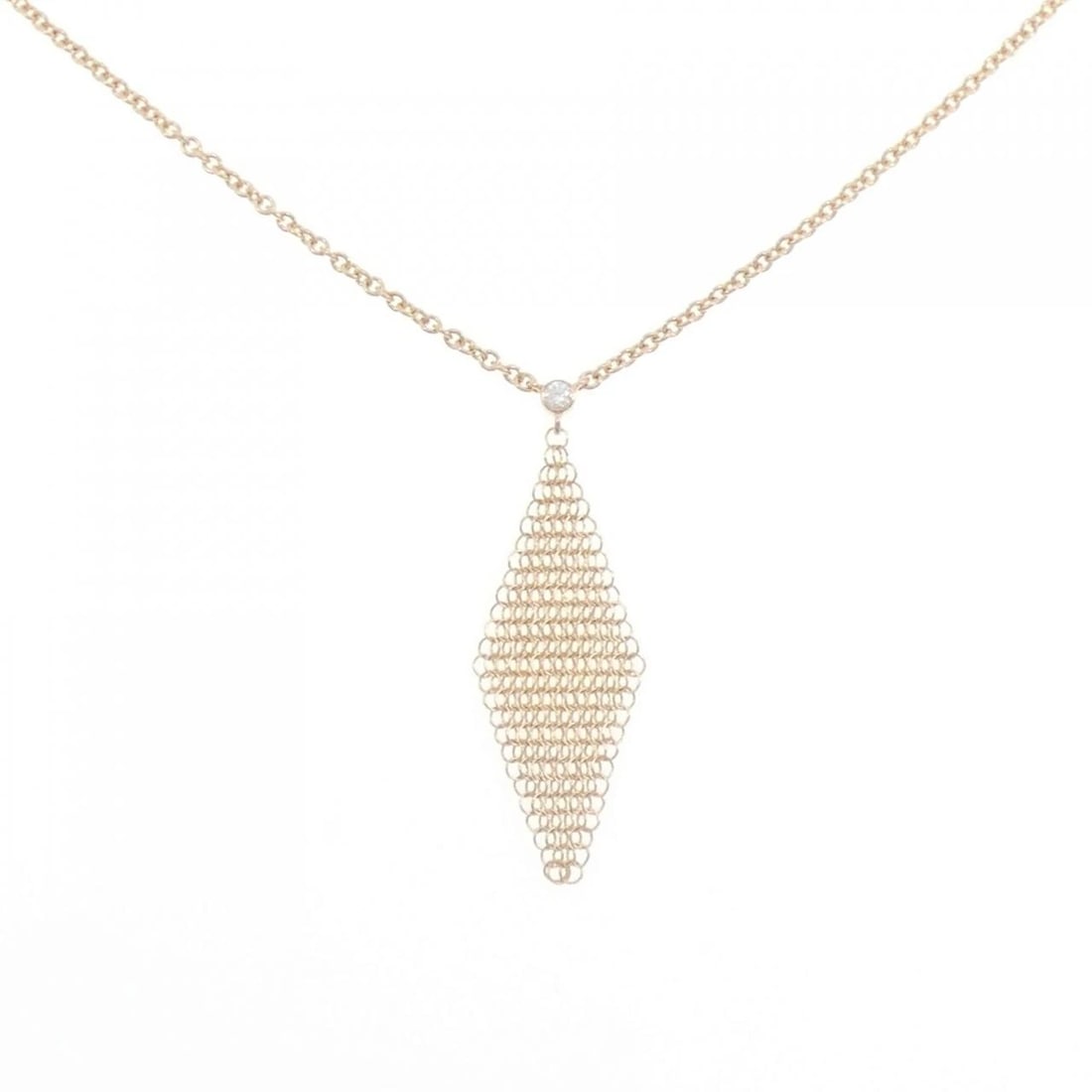 TIFFANY MESH NECKLACE: Tiffany Mesh Necklace Brand: Tiffany Type: Necklace Material: 750 Pink Gold, Main Stone/Creation Natural Color: Pink Gold Size: ActualSize Pendant top H x W: 38.8mmx12.0mm Chain Max. W: 1.5mm 