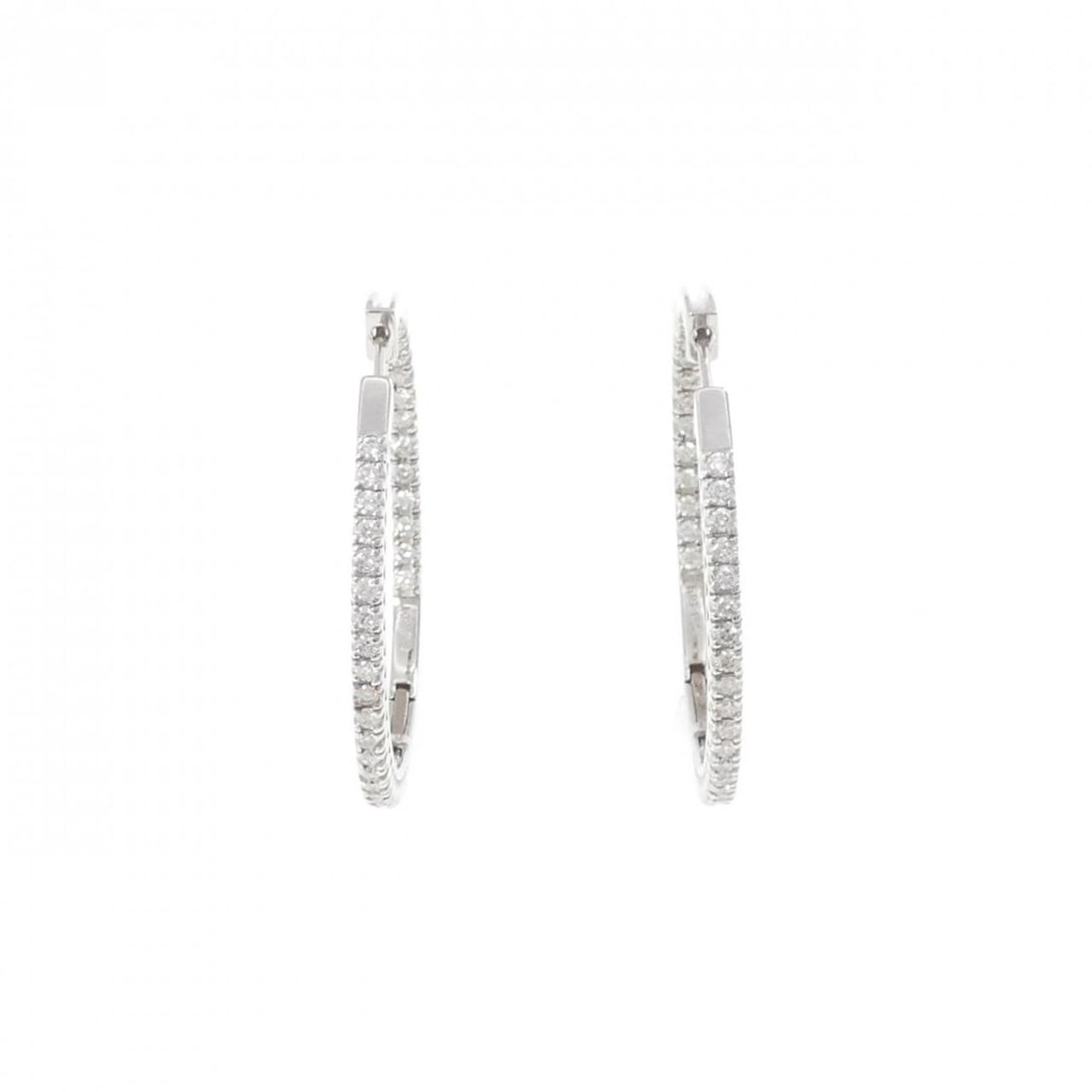 K18WG DIAMOND EARRINGS: K18WG Diamond Earrings Brand: Unbranded Type: Earrings Material: K18 White Gold, Main Stone/Creation Natural Color: White Gold Size: ActualSize HxW: 33.4mmx2.1mm Accessories: None Accessories