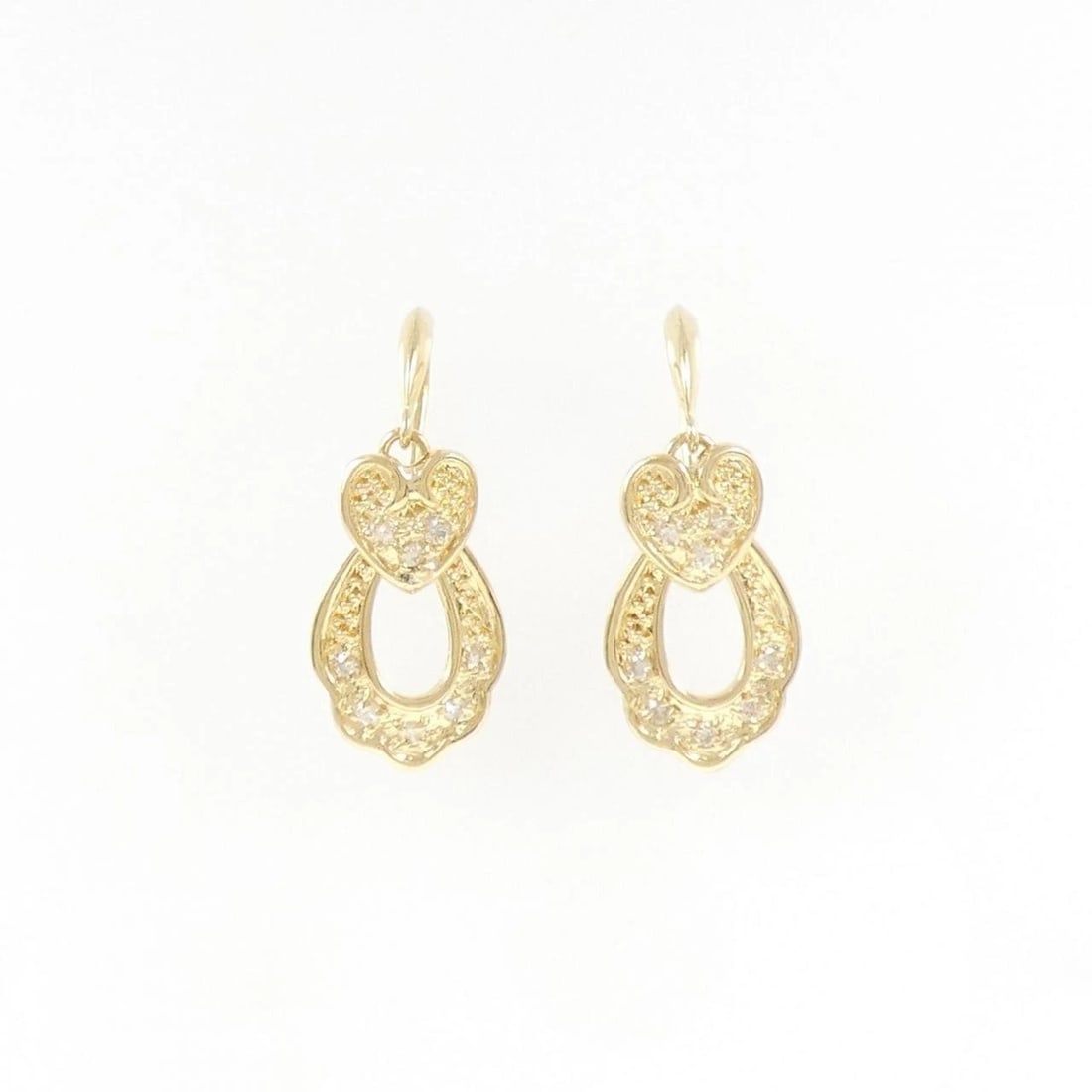K18YG HEART DIAMOND EARRINGS: K18YG Heart Diamond Earrings Brand: Unbranded Type: Earrings Material: K18 Yellow Gold, Main Stone/Creation Natural Color: Yellow Gold Size: ActualSize HxW: 16.4mmx9.5mm Accessories: None