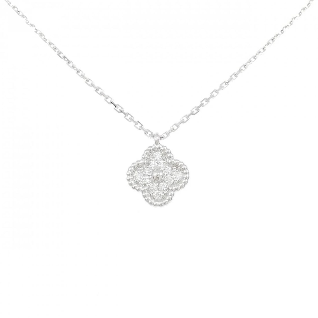 VAN CLEEF & ARPELS SWEET ALHAMBRA NECKLACE: Van Cleef & Arpels Sweet Alhambra Necklace Brand: Van Cleef & Arpels Type: Necklace Material: 750 White Gold, Main Stone/Creation Natural Color: White Gold Size: ActualSize Pendant top H x W: