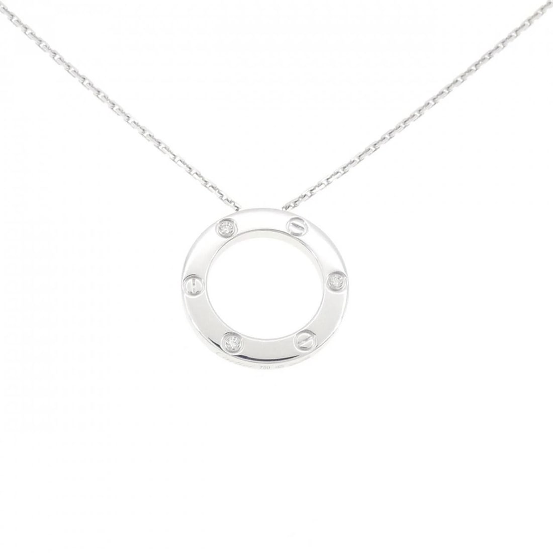 CARTIER LOVE NECKLACE HALF DIAMOND NECKLACE: Cartier Love Necklace Half Diamond Necklace Brand: Cartier Type: Necklace Material: 750 White Gold, Main Stone/Creation Natural Color: White Gold Size: ActualSize Diameter: 23.4mm Chain Max.