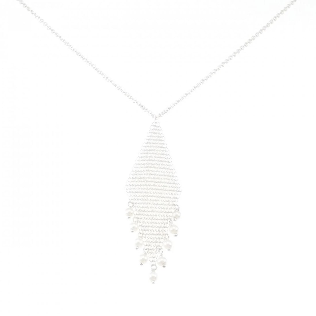 TIFFANY MESH FRINGE NECKLACE: Tiffany Mesh Fringe Necklace Brand: Tiffany Type: Necklace Material: 925 Silver, Main Stone/Creation Freshwater Pearl Color: Silver Size: ActualSize Pendant top H x W: 58.8mmx16.3mm Chain Max.