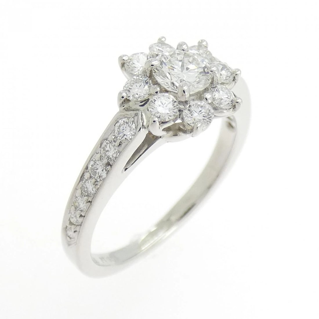 TIFFANY & CO. FLORA RING: Tiffany & Co. Flora Ring Brand: Tiffany Type: Ring Material: Platinum 950, Main Stone/Creation Natural Color: White Size: 4-4.5 (US size) Accessories: None Accessories Notice: When purchasing