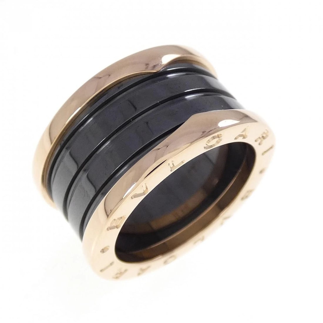 BVLGARI B.ZERO1 4 BANDS RING: BVLGARI B.zero1 4 Bands Ring Brand: BVLGARI Type: Ring Material: 750 Pink Gold ceramic, Color: Pink Gold ceramic Size: 7-7.5 US Accessories: None Accessories Notice: When purchasing pre-owned