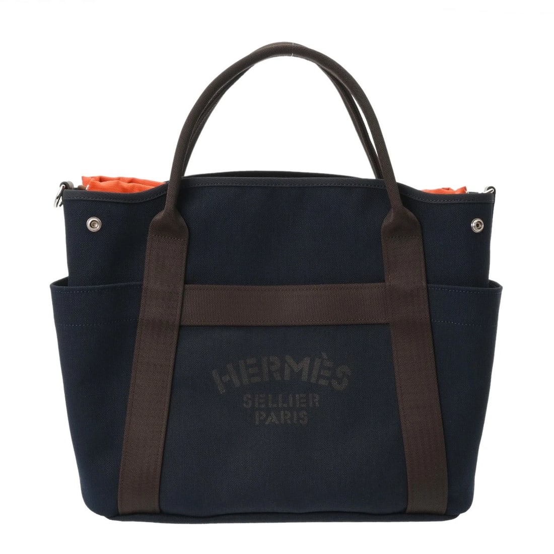HERMES SAC DE PANSAGE GROOM TOWAL CHEVRON NAVY/FU UNISEX 2WAY BAG 2WAY BAG: HERMES Sac de Pansage Groom Towal chevron Navy/Fu unisex 2WAY bag 2WAY bag Brand: HERMES Type: 2WAY bag Material: Towal chevron/Bridle leather Color: Navy/Fu × SilverMetal Size: H:about 12.6inch