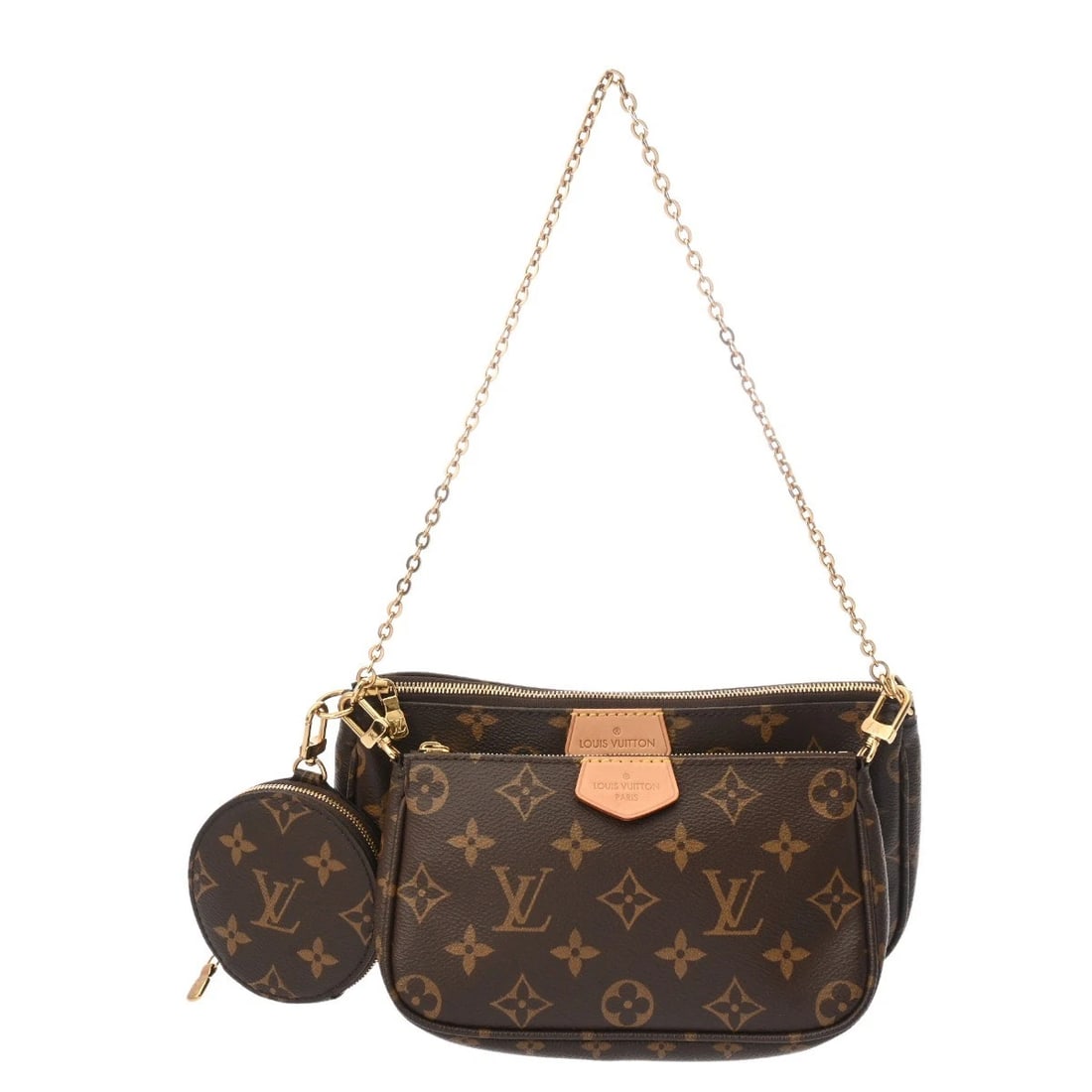 LOUIS VUITTON MULTI POCHETTE ACCESSOIRES MONOGRAM SHOULDER BAG: LOUIS VUITTON Multi Pochette Accessoires Monogram Shoulder Bag Brand: LOUIS VUITTON Type: Shoulder Bag Material: Monogram canvas Color: Brown/Rose Claire Size: H:about 5.1inch W:about 9.4inch