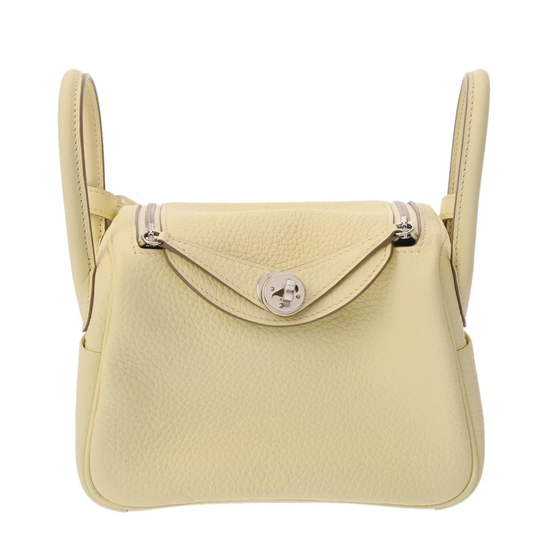 HERMES LINDY MINI 2 VERSO TAURILLON CLEMENCE SHOULDER BAG: HERMES Lindy Mini 2 Verso Taurillon Clemence Shoulder Bag Brand: HERMES Type: Shoulder Bag Material: Taurillon Clemence Color: joune milton/Beton × SilverMetal Size: H:about 5.1inch W:about